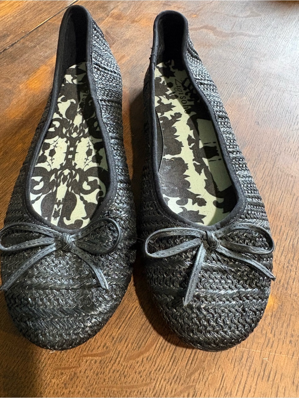 Zigi Soho HARLLEE Black Woven Raffia Bow Ballet Flats 9⁠